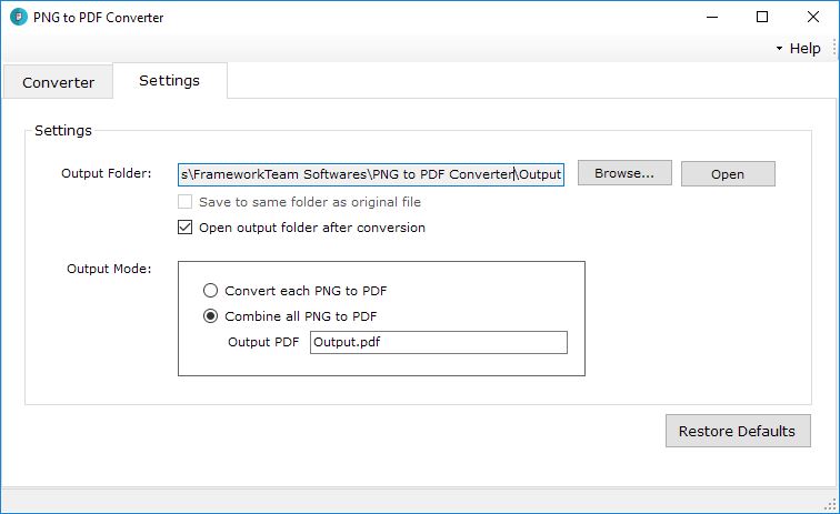 PNG to PDF Converter Settings